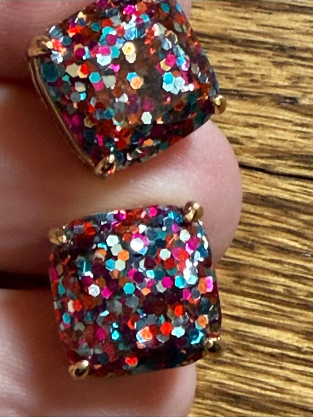 Kate Spade Glitter square stud earrings - multicolor with gold tone setting